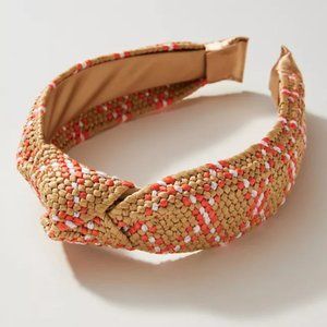 🍑 NEW Anthropologie Raffia Peach Diamond Knotted Headband